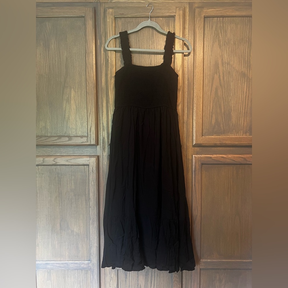 August Sky Smocked Empire Waist Midi Dress